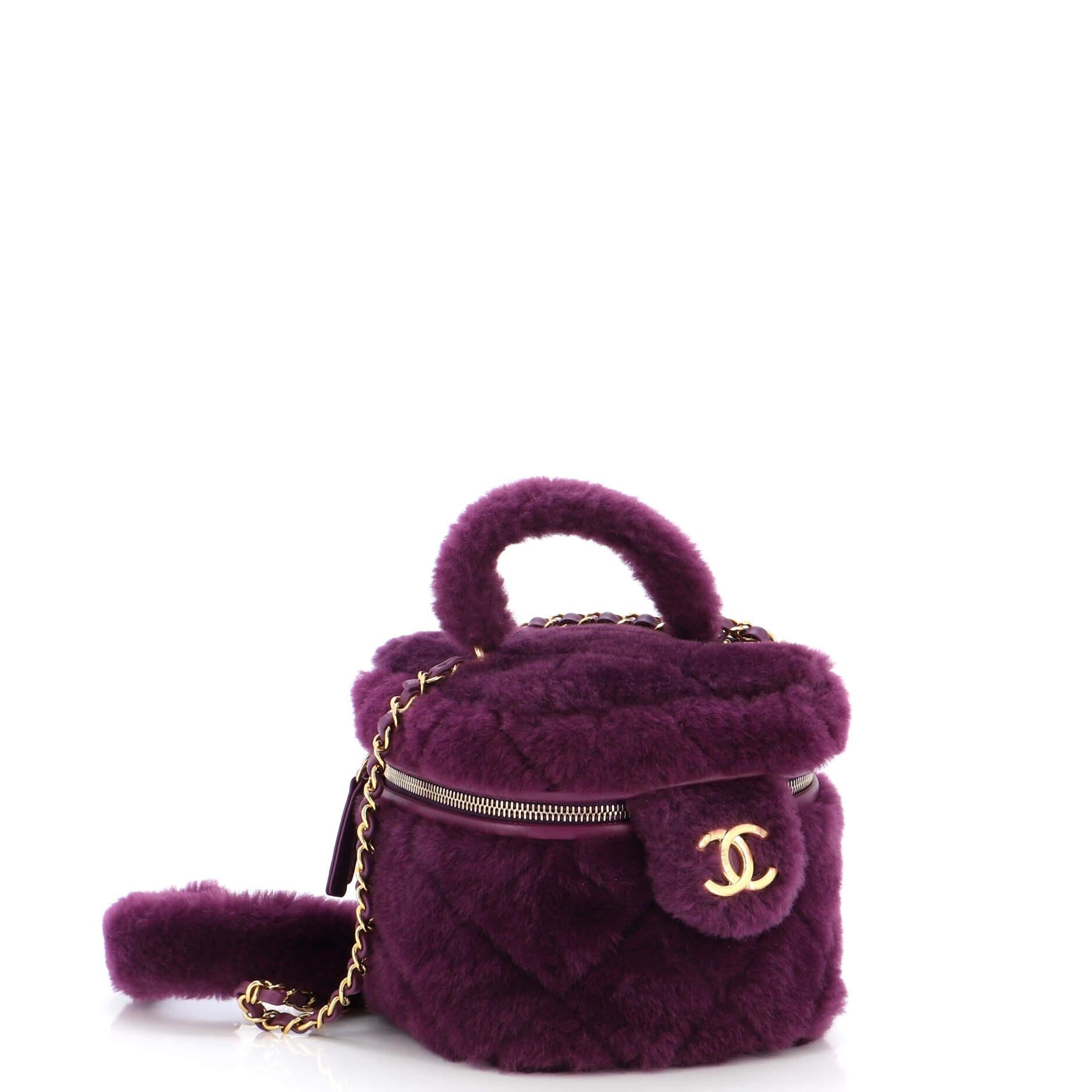 Chanel Coconing Top Handle Vanity Case with Chain Quilted Shearling Small In Good Condition In NY, NY