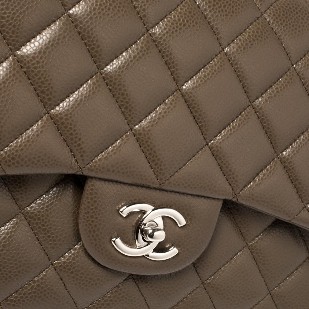 Chanel Coffee Brown Quilted Caviar Leather Jumbo Classic Double Flap Bag 5