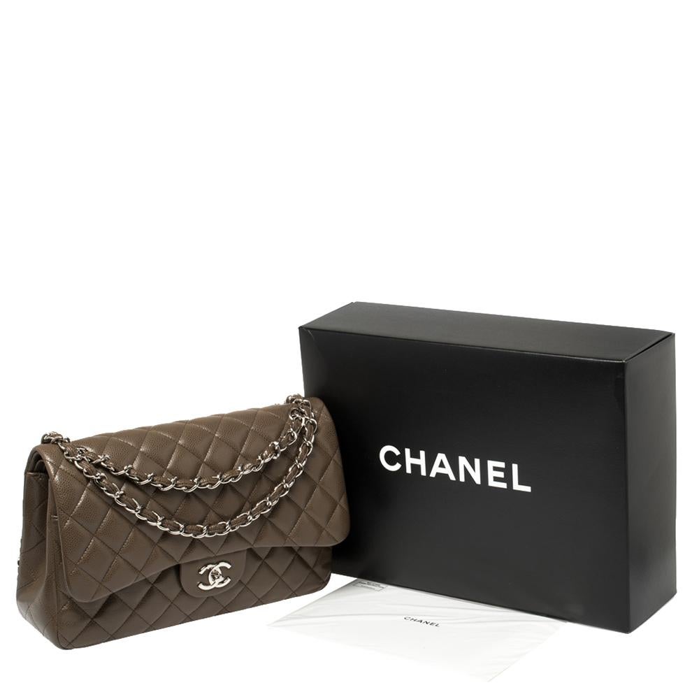 Chanel Coffee Brown Quilted Caviar Leather Jumbo Classic Double Flap Bag 7