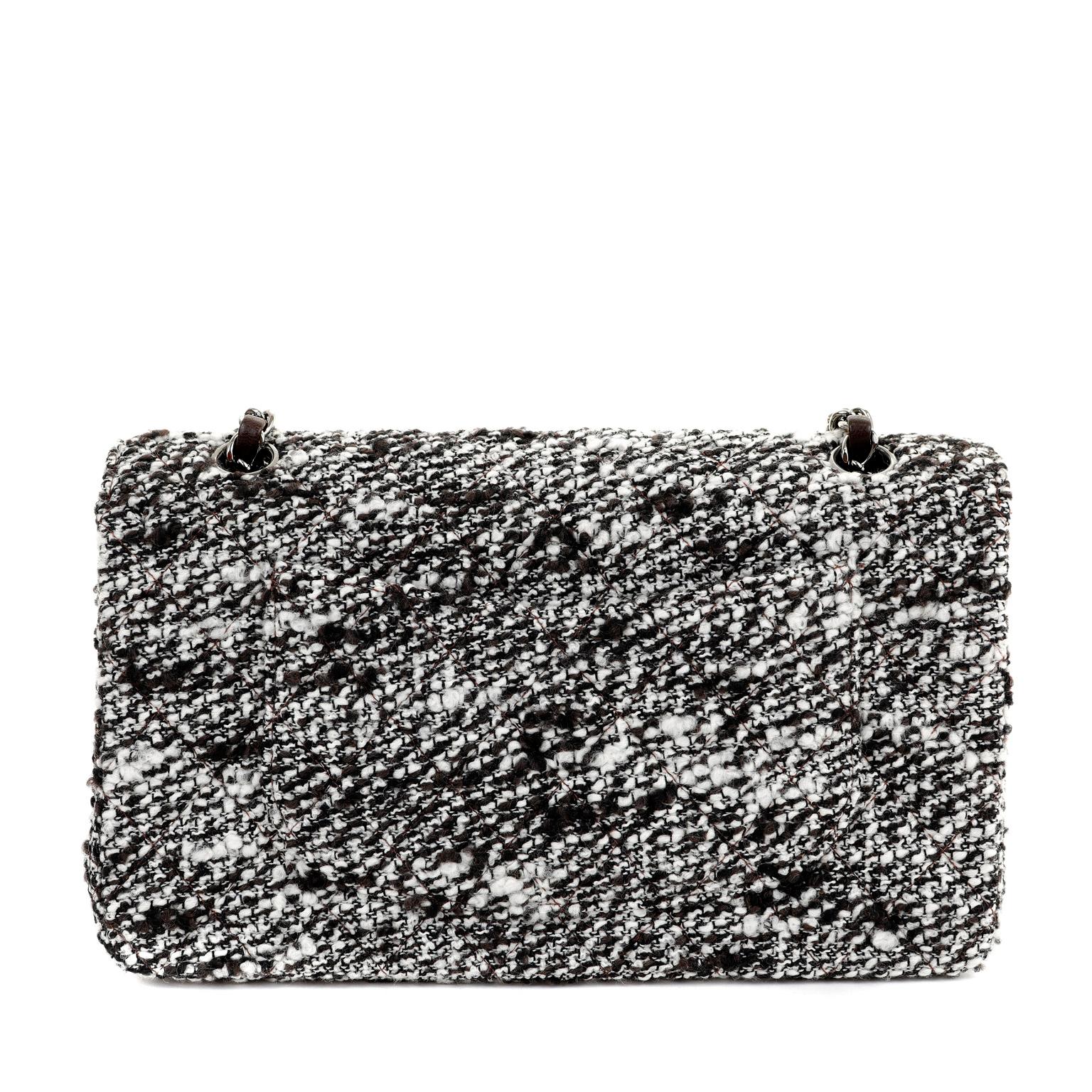 Chanel Coffee Tweed Medium Classic Flap In Good Condition For Sale In Palm Beach, FL