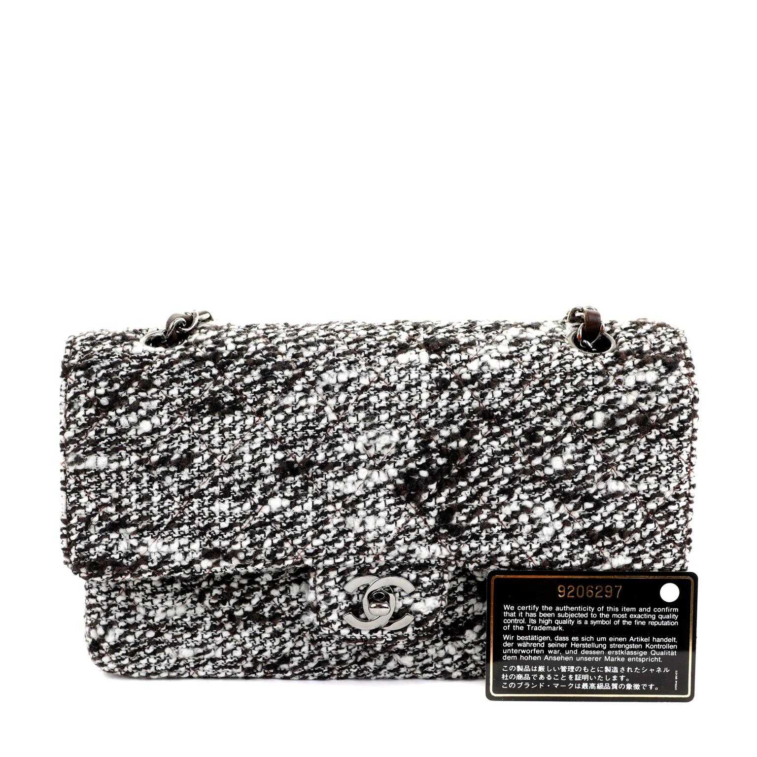 Chanel Coffee Tweed Medium Classic Flap For Sale 3