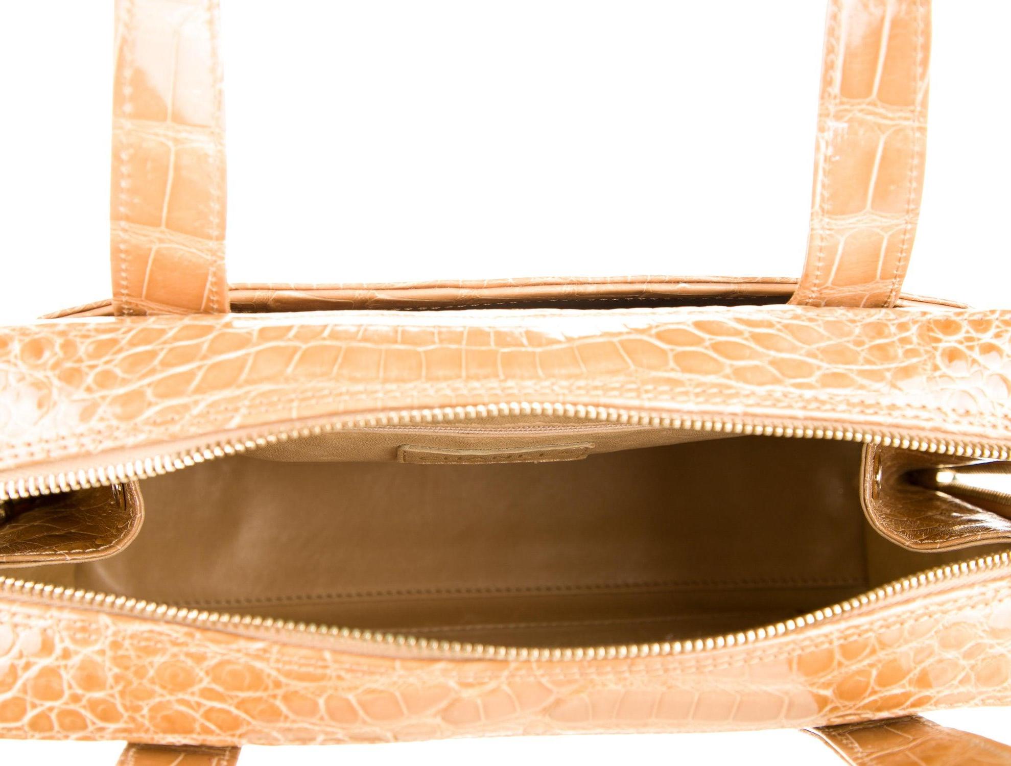 Orange Chanel Cognac Alligator Exotic Leather Silver Top Handle Satchel Tote Bag in Box
