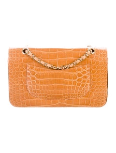 Chanel Cognac Alligator Exotic Skin Leather Gold Evening Shoulder Flap Bag