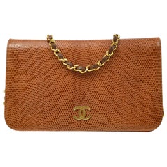 Chanel Cognac Brown Lizard Leather Exotic Leather Gold Small Shoulder Flap Bag