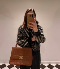 Chanel Cognac Brown Vertical Quilted Caviar Leather Vintage XL Classic Kelly