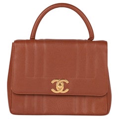 Chanel Cognac Brown Vertical Quilted Caviar Leather Vintage XL Classic Kelly
