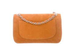 Chanel Cognac Brown Suede Silver  Medium Evening Shoulder Flap Bag