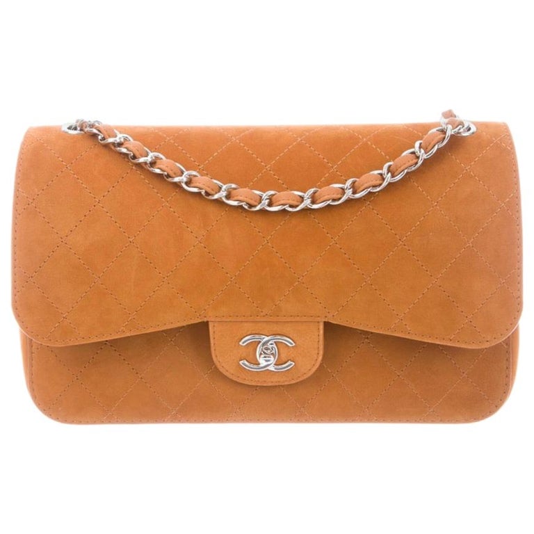 Chanel Cognac Brown Suede Silver Medium Evening Shoulder Flap Bag at 1stDibs