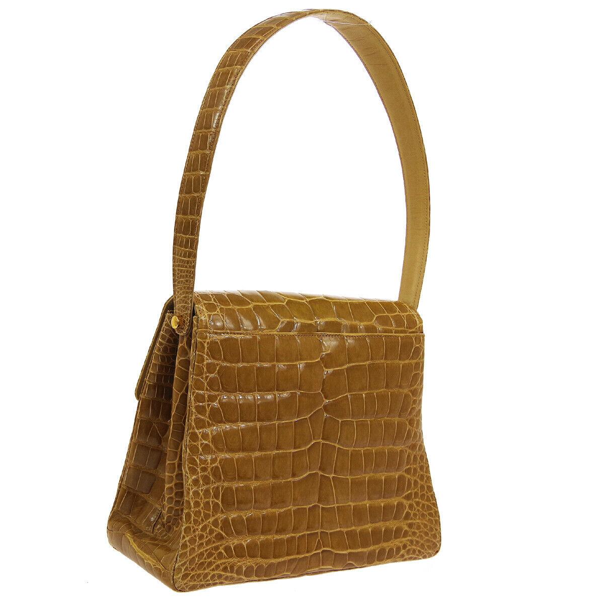 Brown Chanel Cognac Crocodile Exotic Skin Leather Kelly Evening Shoulder Flap Bag