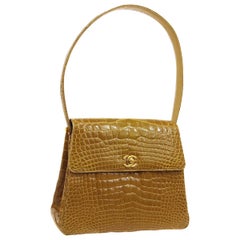 Retro Chanel Cognac Crocodile Exotic Skin Leather Kelly Evening Shoulder Flap Bag