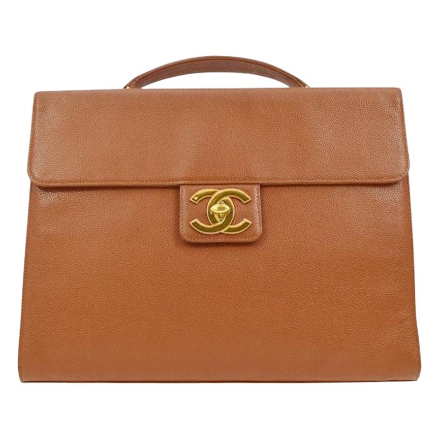 Chanel Cognac Leather Carryall Business Top Handle Travel Brief Briefcase Bag