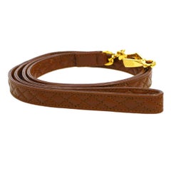 Chanel Cognac Leather Gold Charm Walking Pet Leash