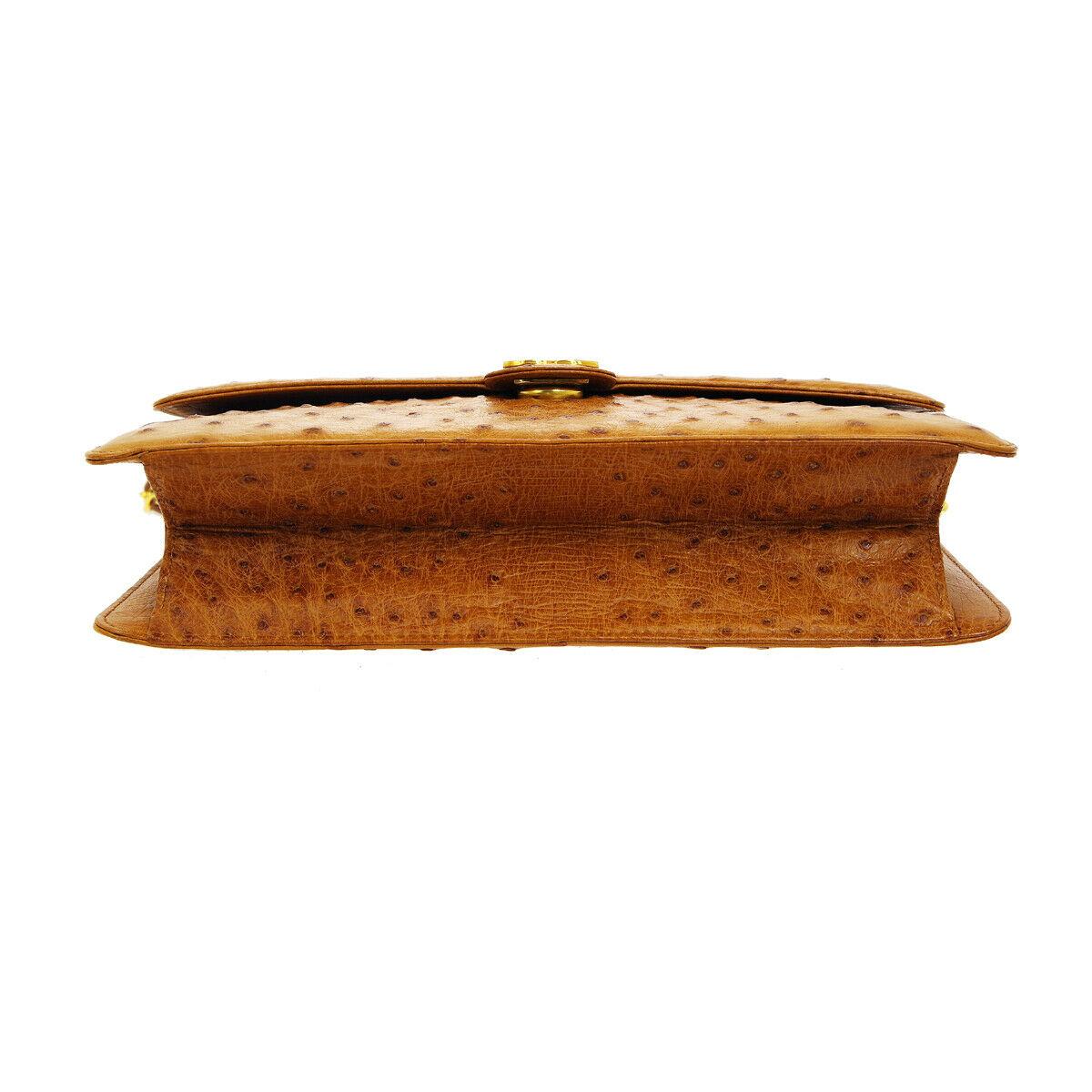 Women's Chanel Cognac Ostrich Exotic Leather Gold Single Evening Shoulder Flap Bag