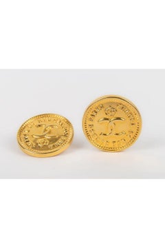 Chanel "Coin" Earrings in Gold Metal