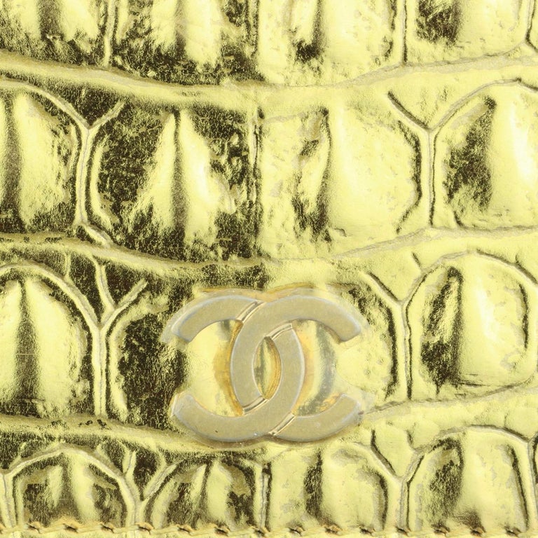 CHANEL Coin Purse Metallic Gold Crocodile Embossed with Gold Hardware ...