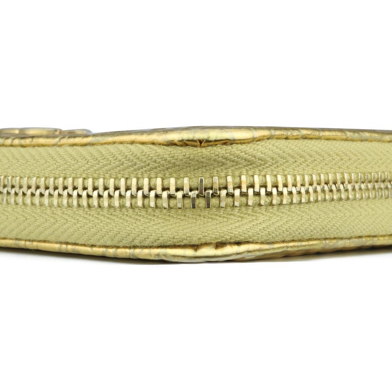 CHANEL 25S CLUTCH 30 IN METALLIC GOLD CROCODILE-EMBOSSED CALFSKIN