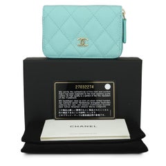 CHANEL Coin Purse Tiffany Blue Caviar with Light Gold Hardware 2018