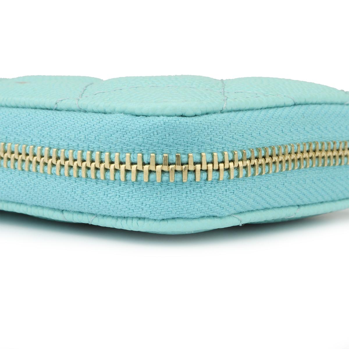 Women's or Men's CHANEL Coin Purse Tiffany Blue Caviar with Light Gold Hardware 2018