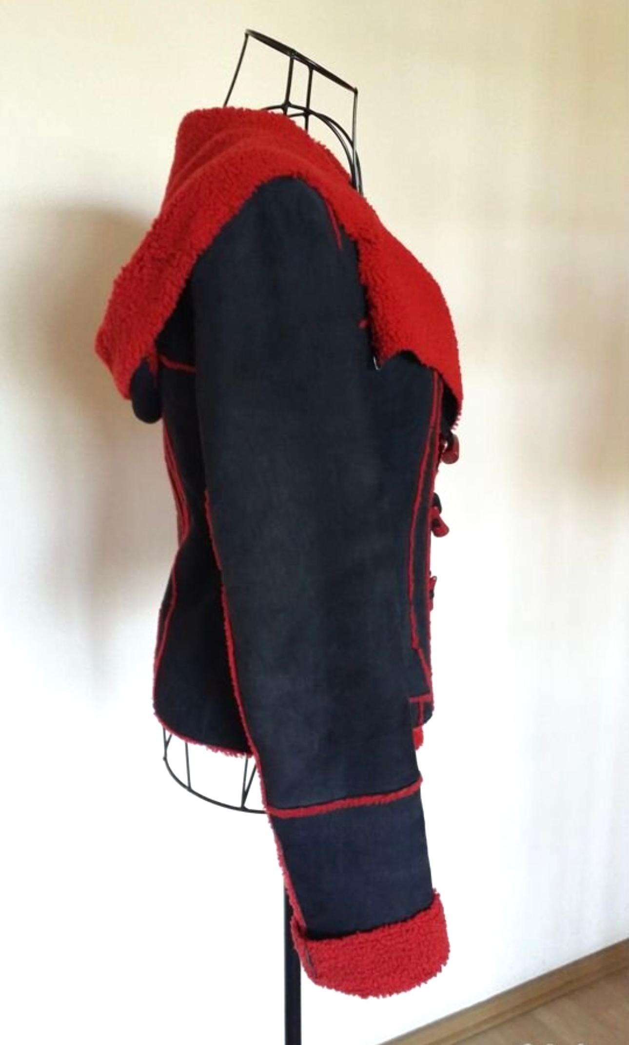 Chanel Collectible CC Closures Red and Black Shearling Jacket  For Sale 2