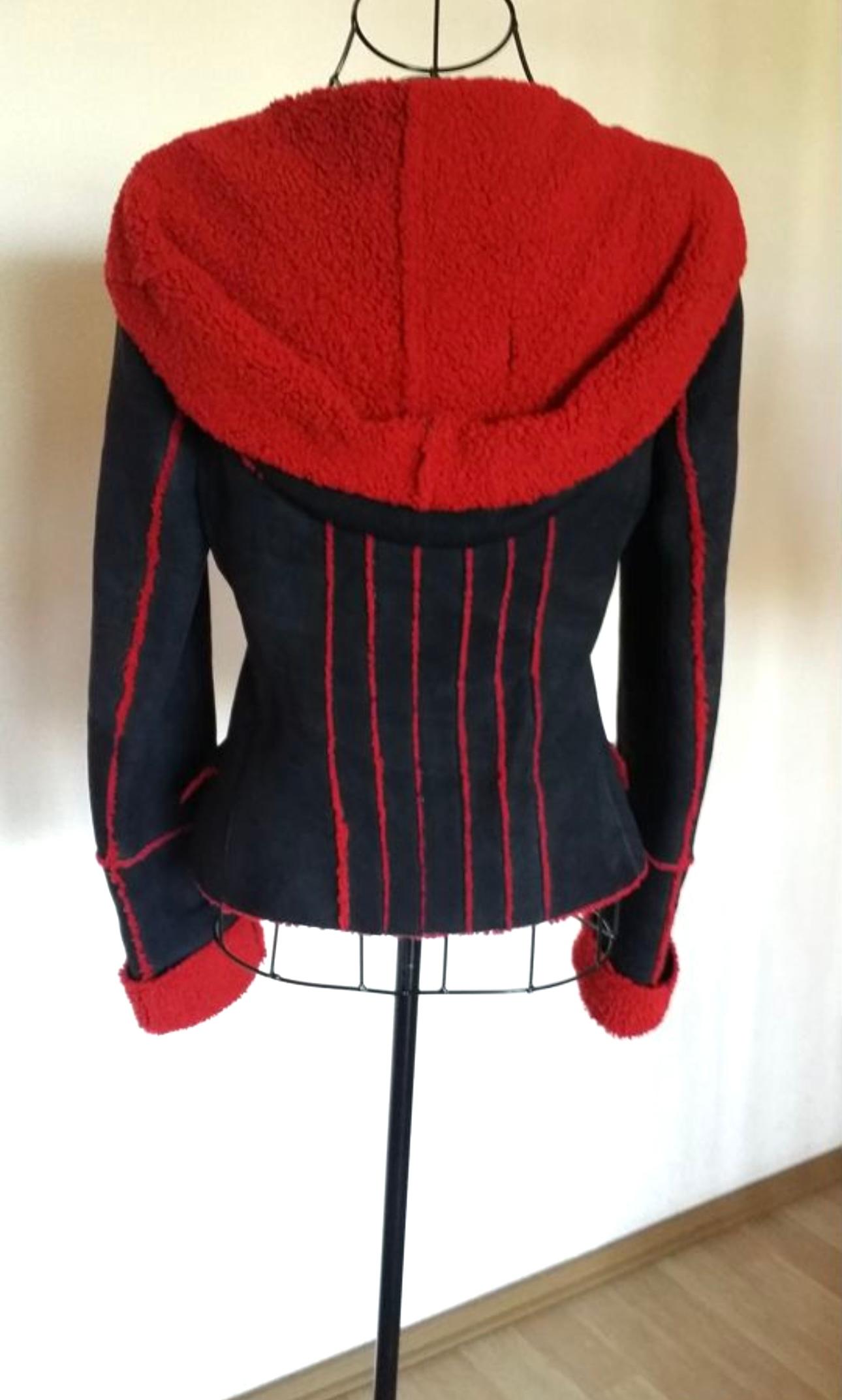 Chanel Collectible CC Closures Red and Black Shearling Jacket  For Sale 3