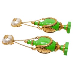 Chanel Collectible Green Resin Gold Plated Vase Drop Earrings circa 1980s