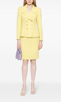 Chanel Collectible Vintage Lime Yellow Tweed Suit