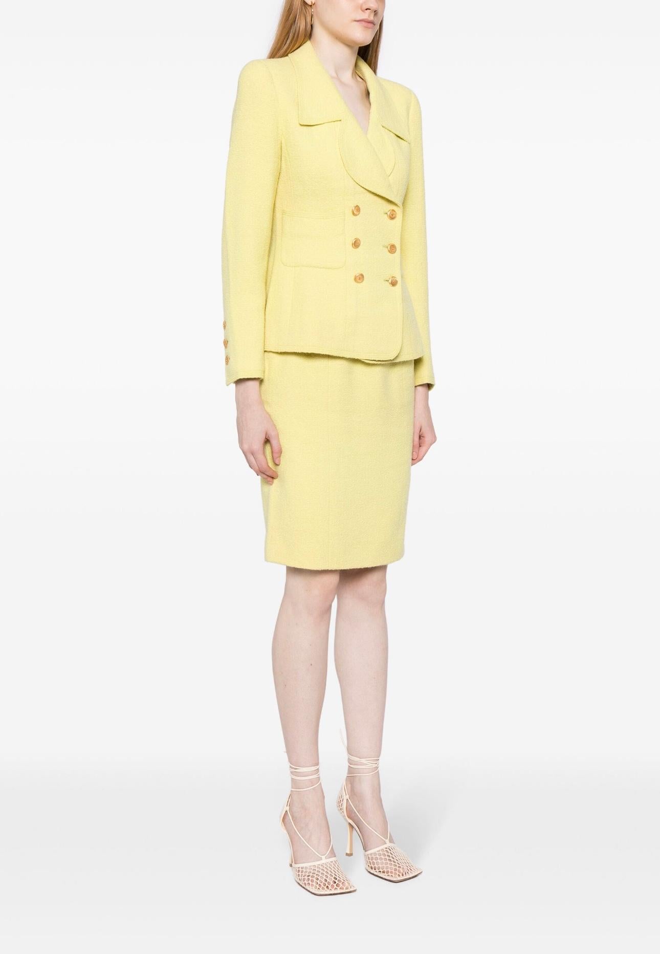 Chanel Collectible Vintage Lime Yellow Tweed Suit In Excellent Condition In Dubai, AE