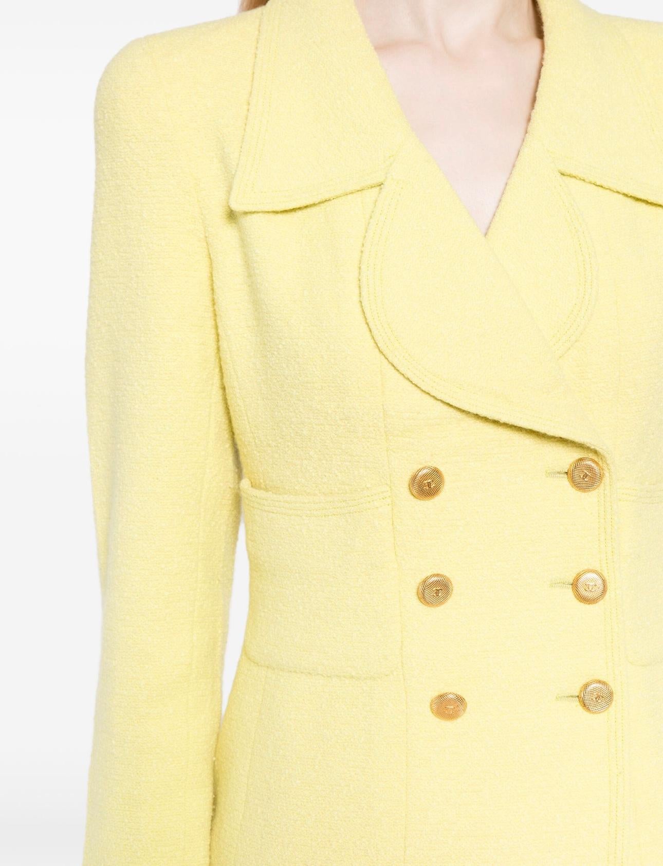 Women's or Men's Chanel Collectible Vintage Lime Yellow Tweed Suit