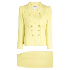 Costume vintage Chanel de collection en tweed jaune citron
