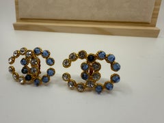 Chanel Collection 28 CC Crystal Clip Earrings Blue & Clear Gripoix Stones