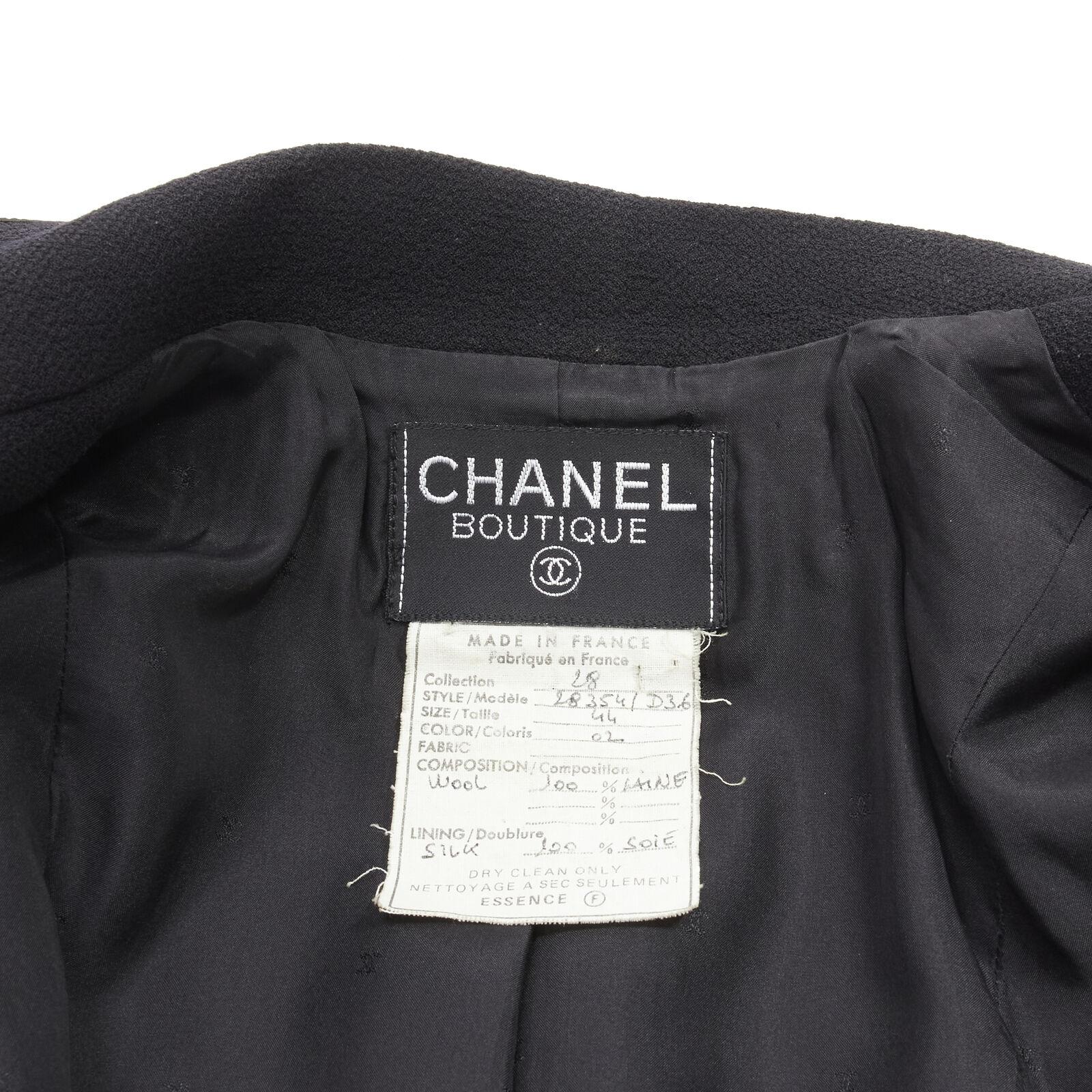 CHANEL Collection 29 92P Vintage wool crepe patent trim 4-pocket jacket FR44 2XL 8