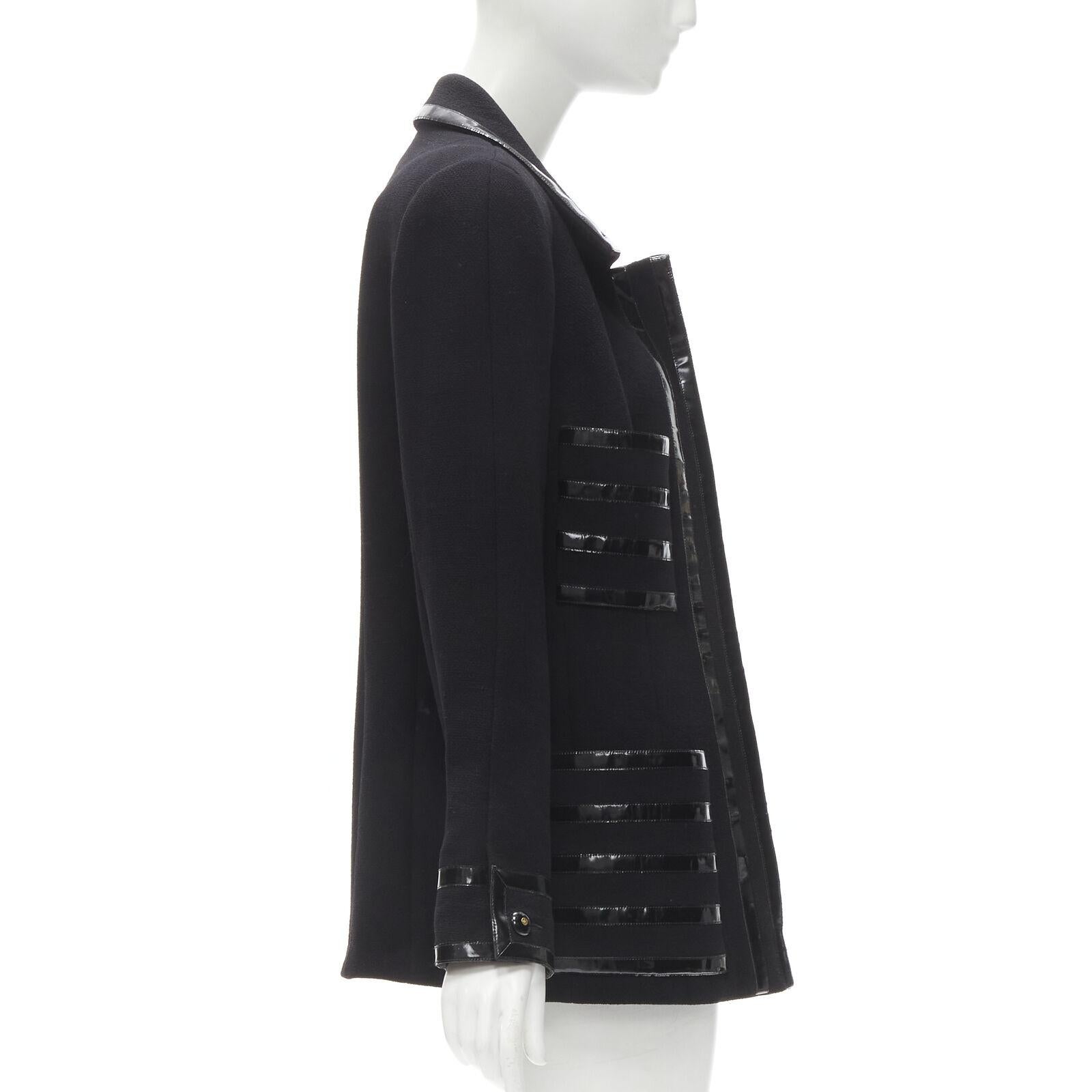 Women's CHANEL Collection 29 92P Vintage wool crepe patent trim 4-pocket jacket FR44 2XL