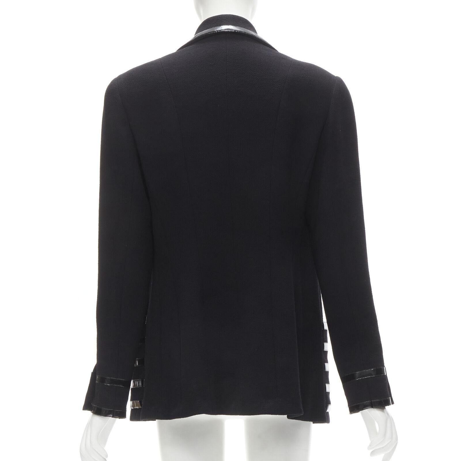 CHANEL Collection 29 92P Vintage wool crepe patent trim 4-pocket jacket FR44 2XL 1