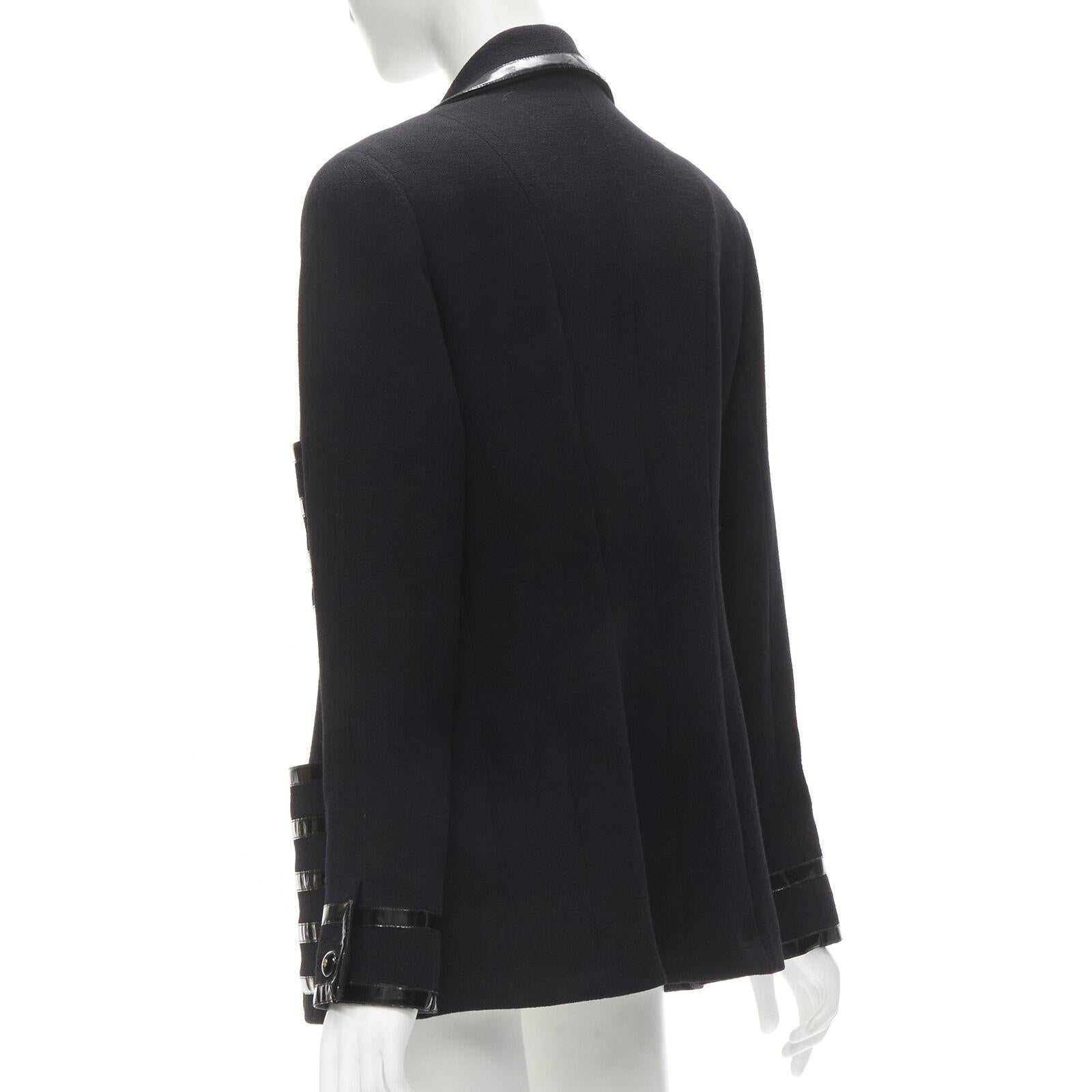 CHANEL Collection 29 92P Vintage wool crepe patent trim 4-pocket jacket FR44 2XL 2