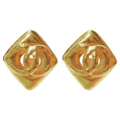 CHANEL Collection 29 Vintage gold oversized CC logo trapezium clip on earrings