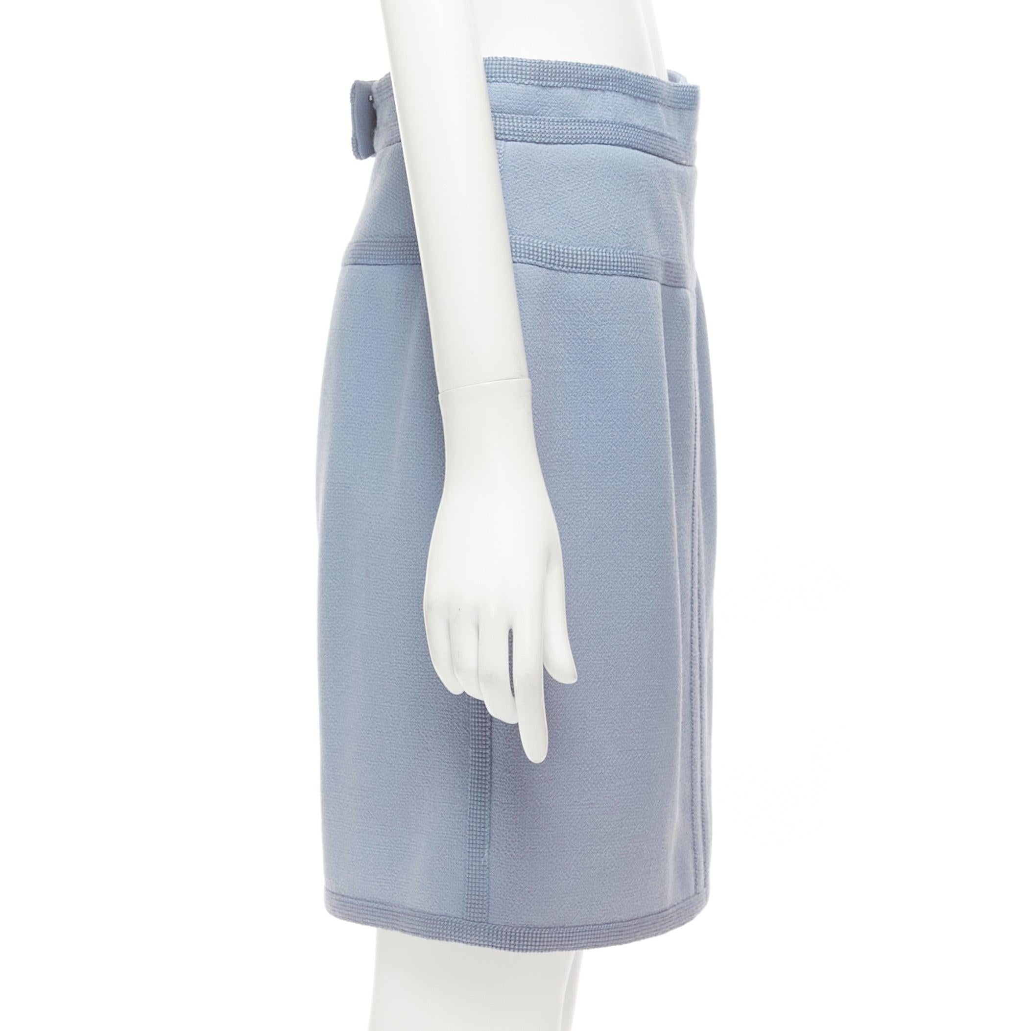 Women's CHANEL Collection28 powder blue 100% wool silk lined trimmed mini skirt FR38 M For Sale
