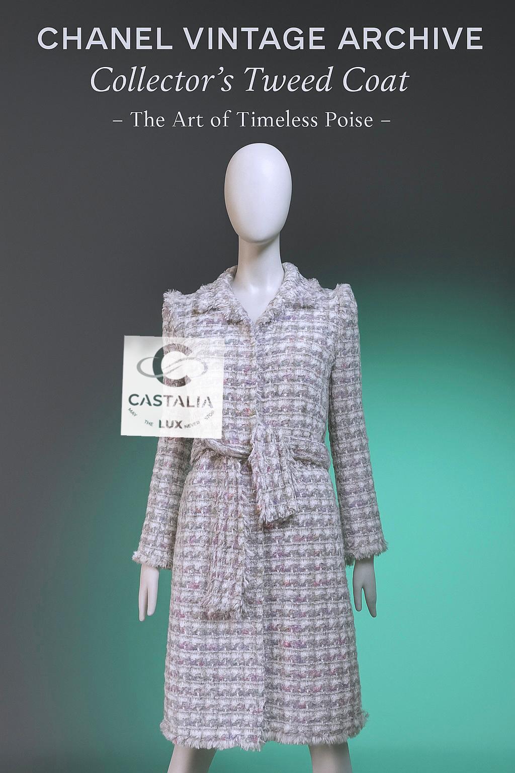 Chanel Coleccionistas 2004 Vintage Abrigo de tweed con cinturón 38 FR Gris en venta