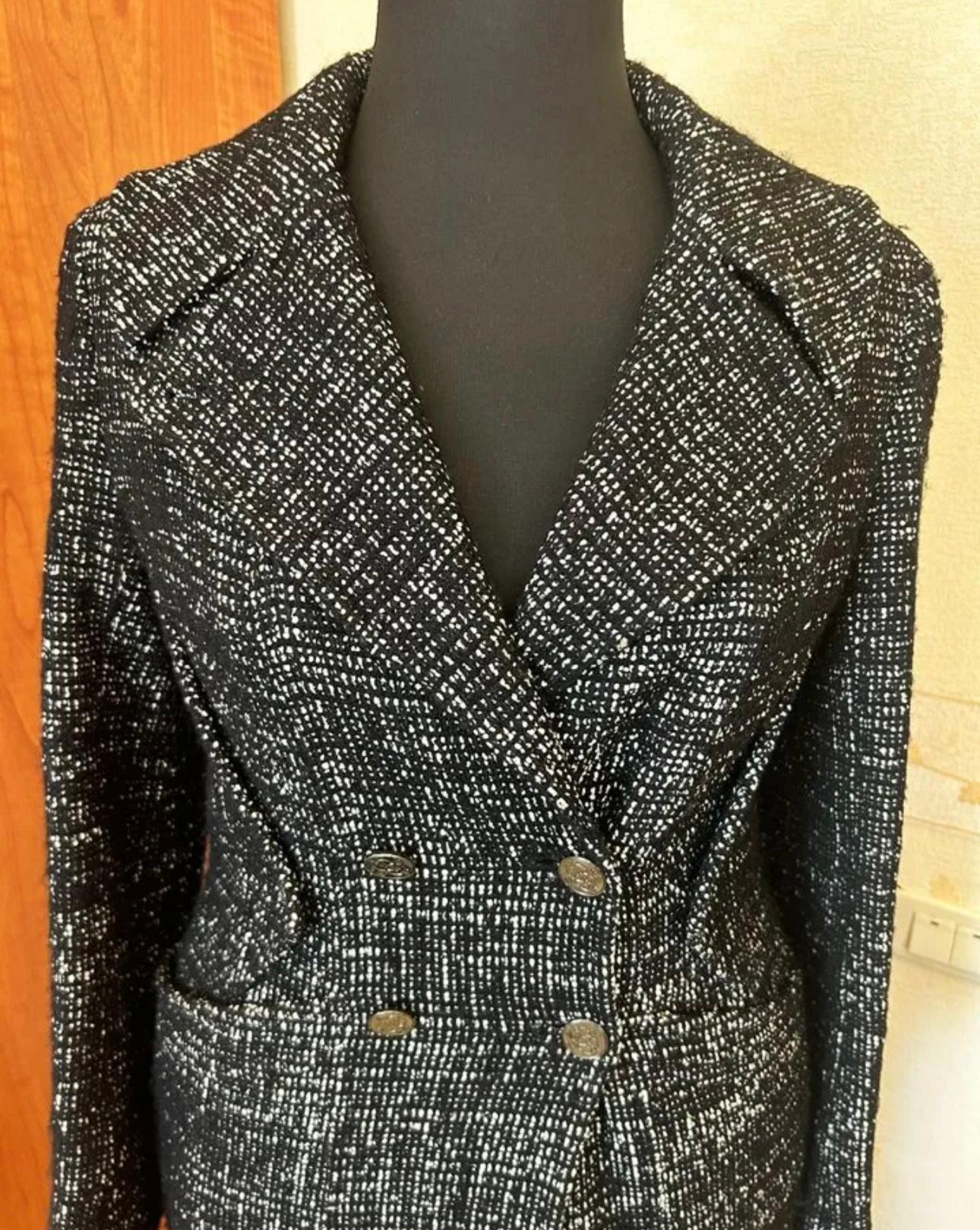 Women's or Men's Chanel Collectors Black Maxi Tweed Coat For Sale