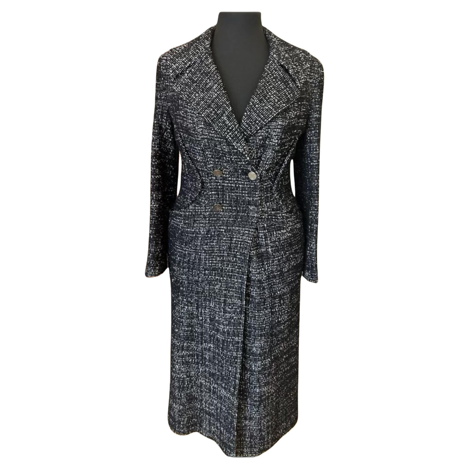 Chanel Collectors Black Maxi Tweed Coat For Sale