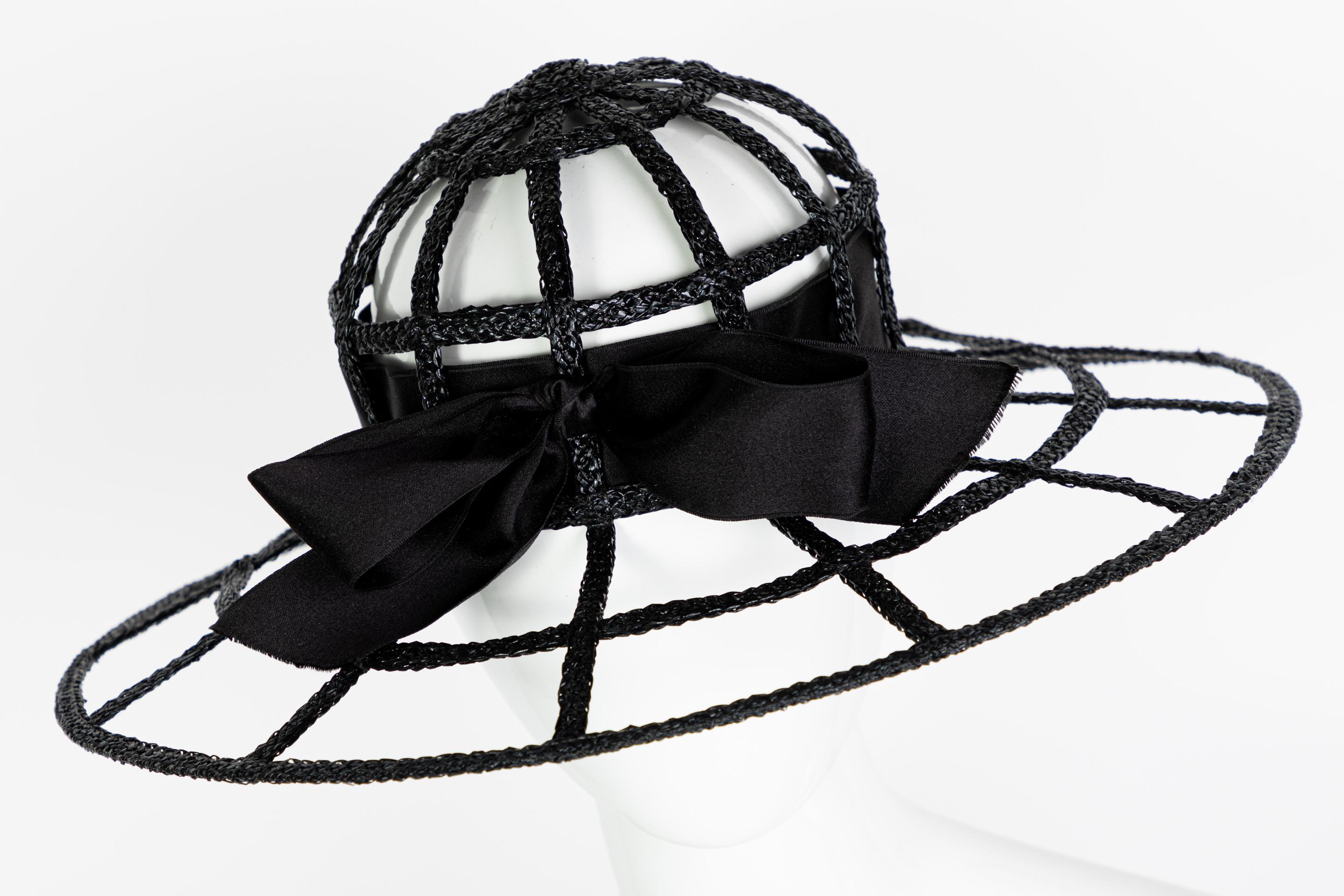 Women's Chanel Collectors Black Silk Bow Hat Runway 1992 