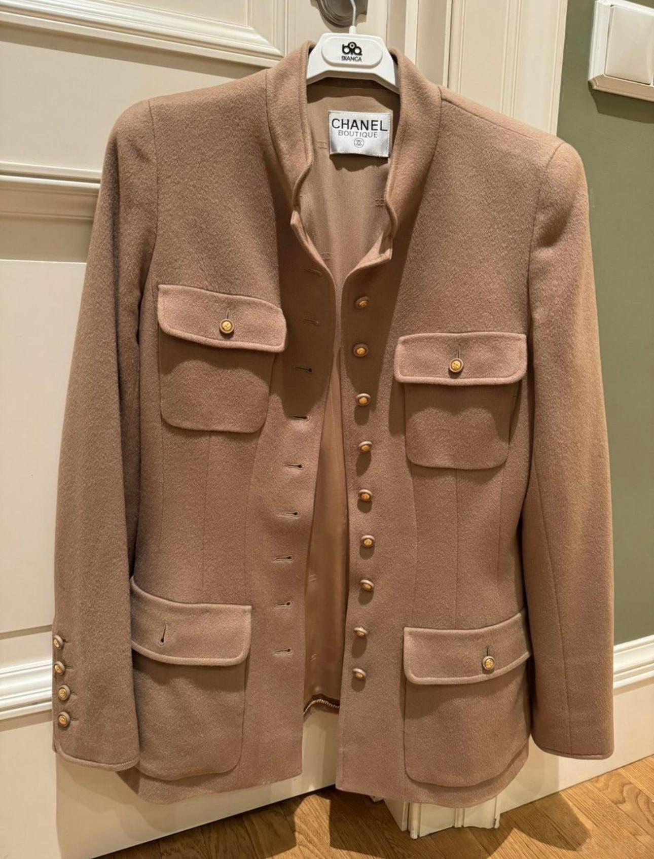 Chanel Collectors CC Gold Buttons Nude Beige Jacket In Excellent Condition For Sale In Dubai, AE