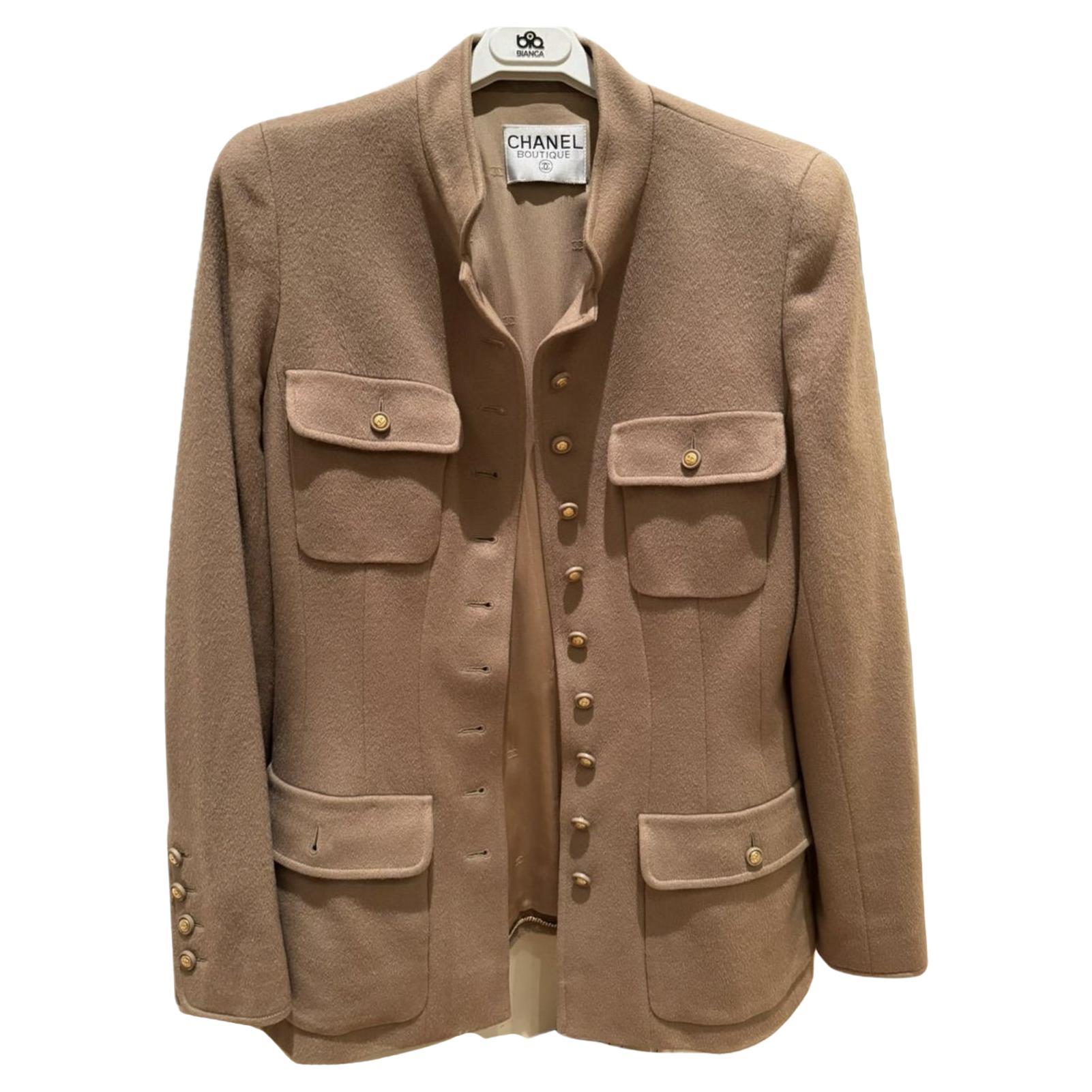 Chanel Collectors CC Gold Buttons Nude Beige Jacket For Sale