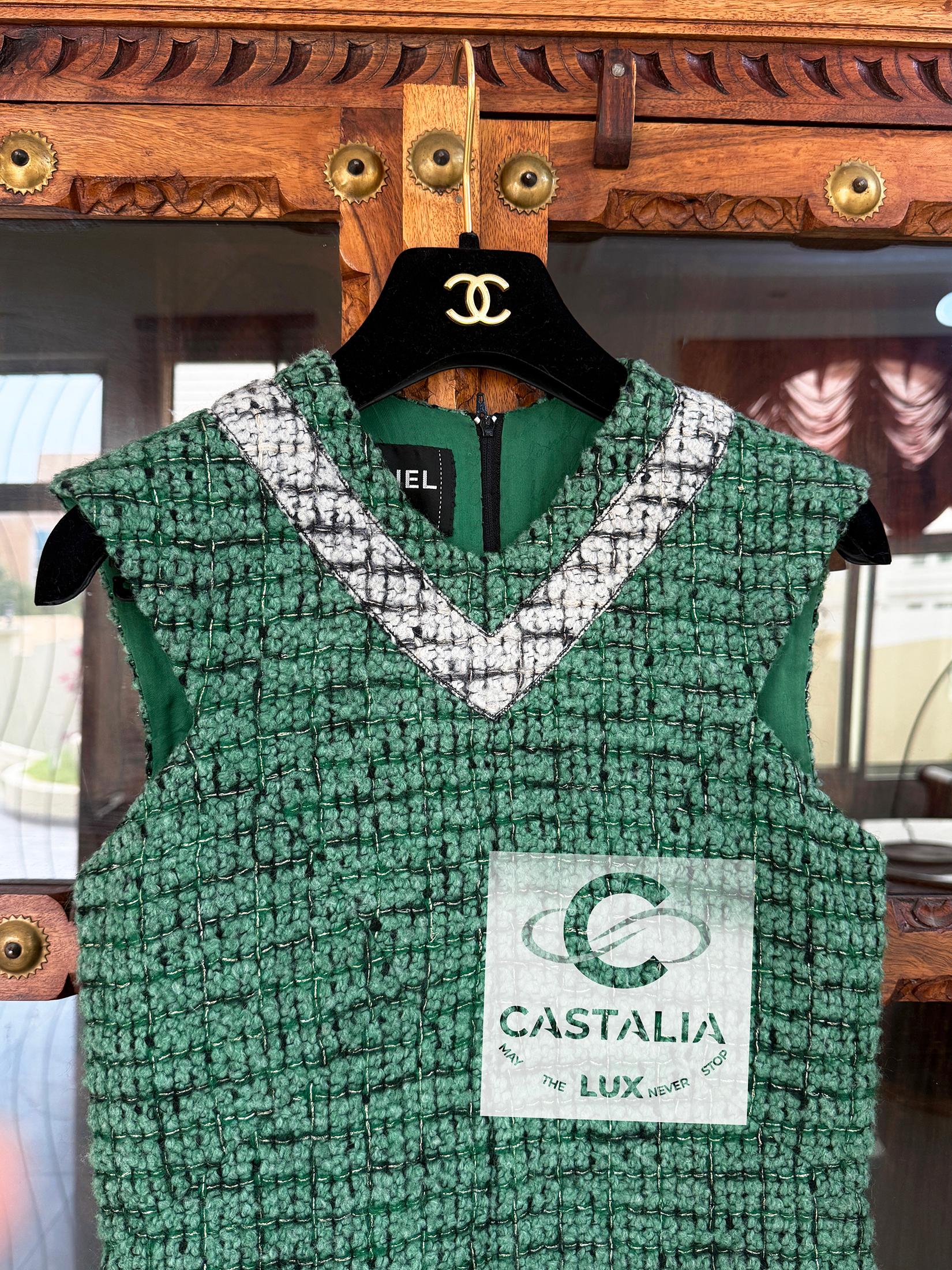 Chanel Collectors Emerald Green Tweed Dress 36 6