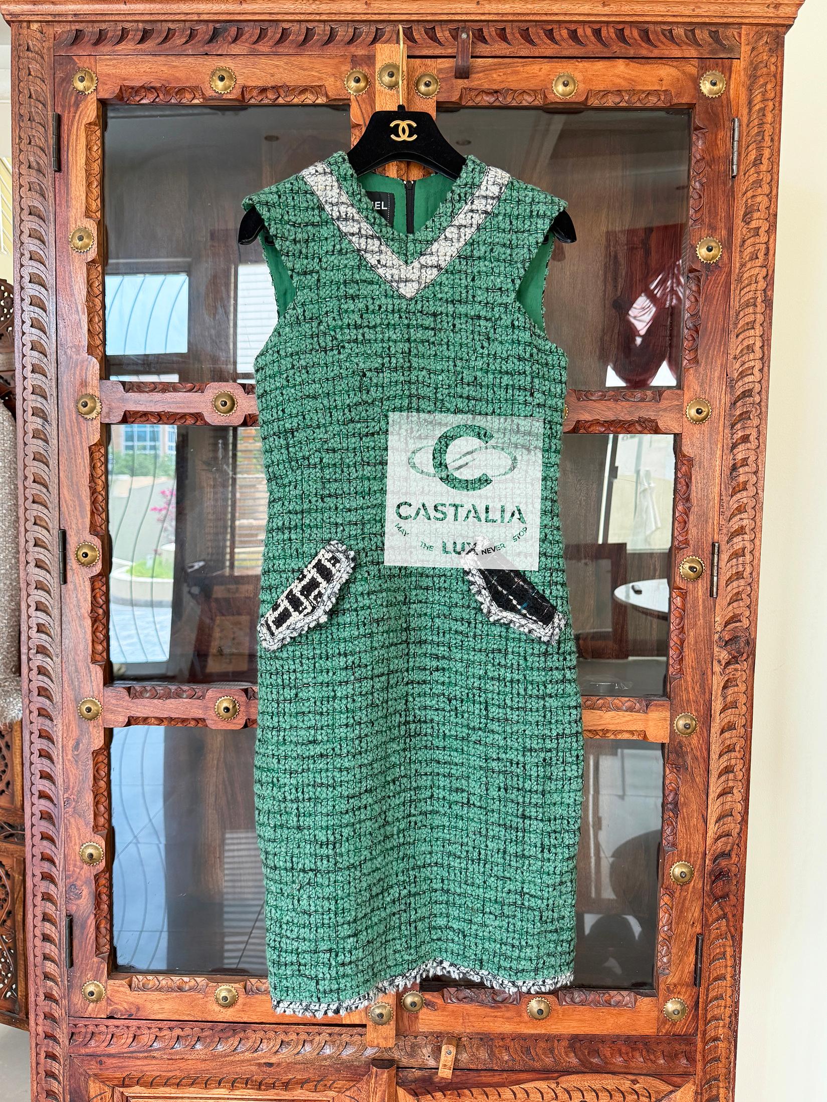 Chanel Collectors Emerald Green Tweed Dress 36 8