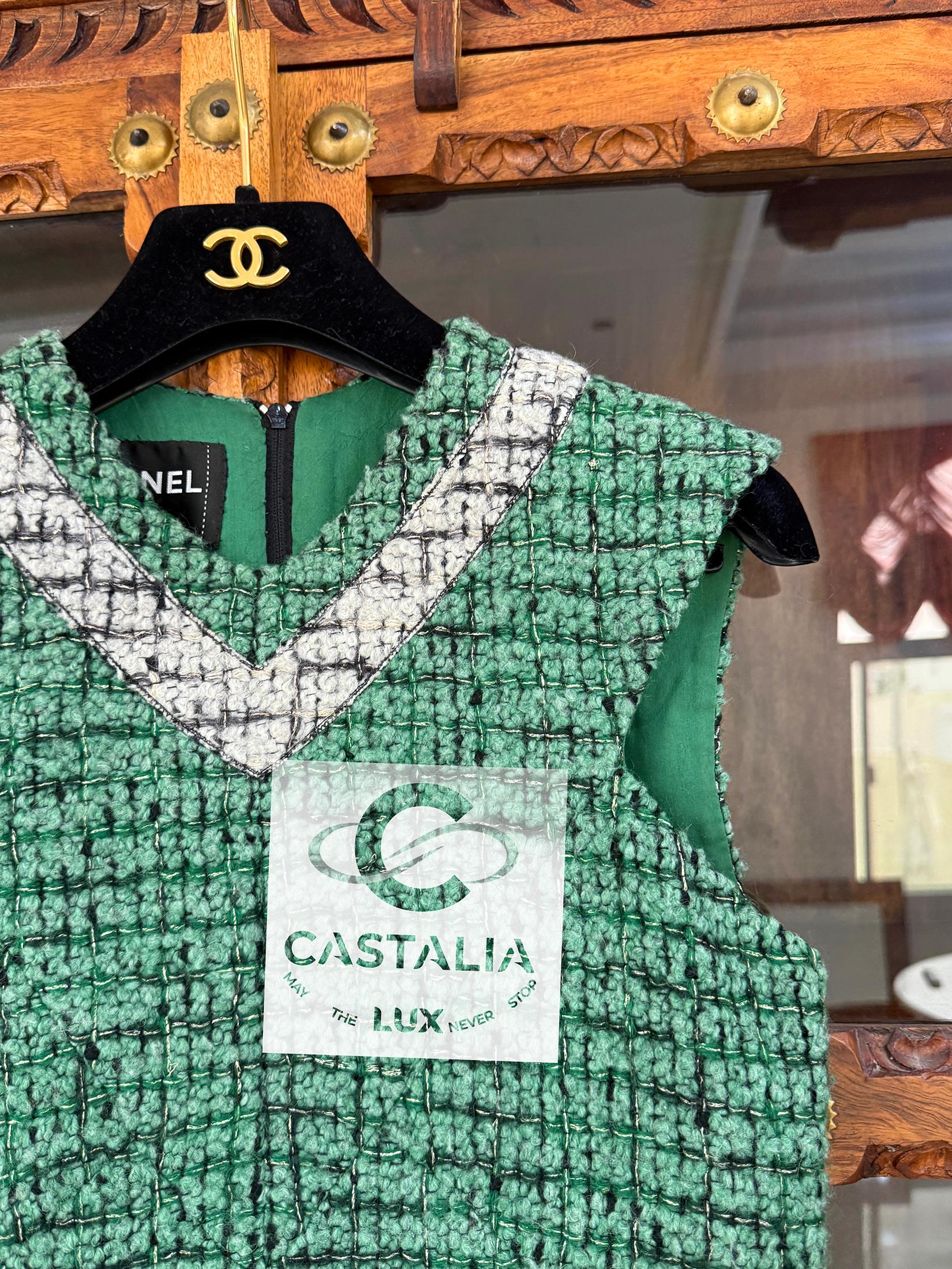 Chanel Collectors Emerald Green Tweed Dress 36 11