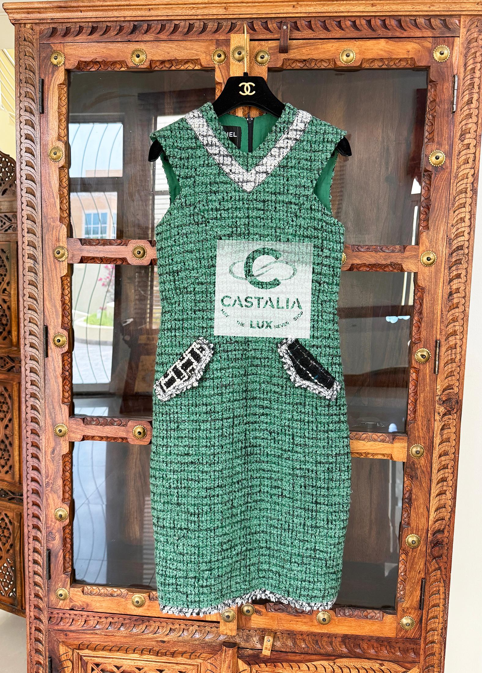 Chanel Collectors Emerald Green Tweed Dress 36 4