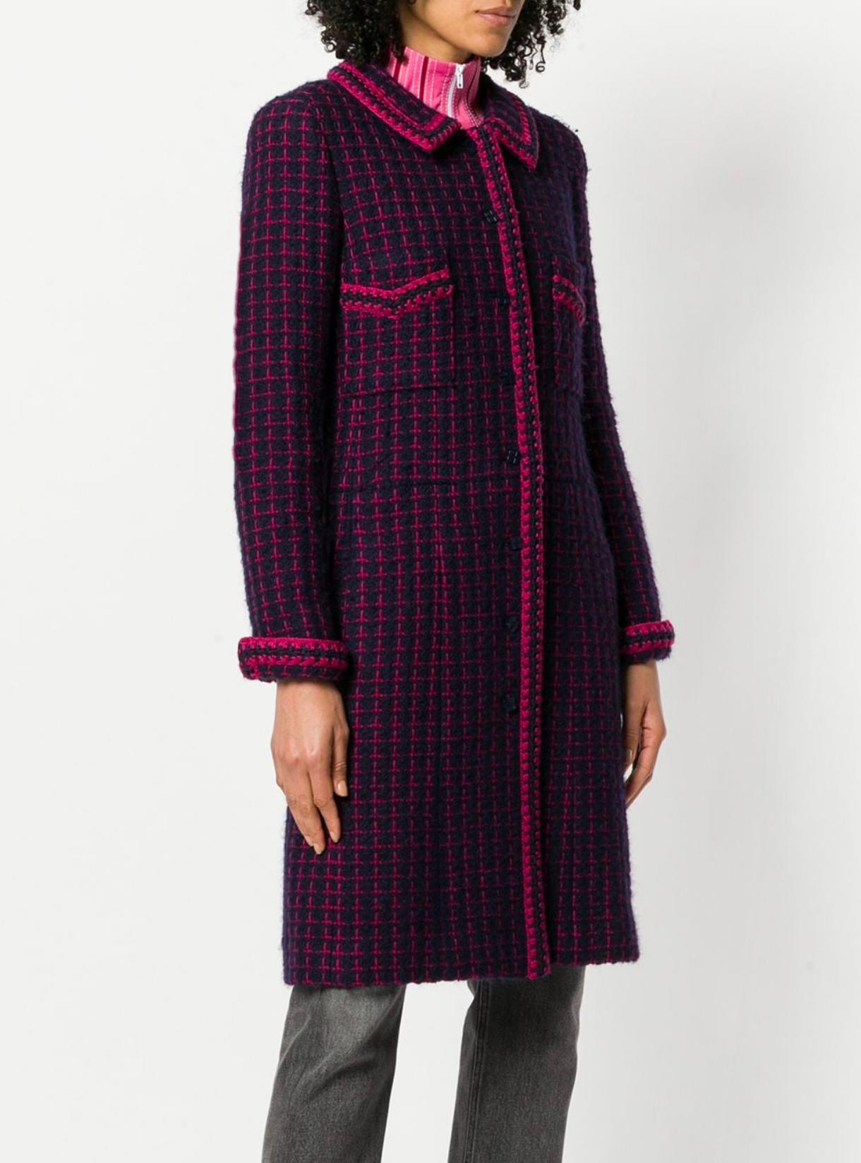 Purple Chanel Collectors Vintage Tweed Coat with Logo Belt For Sale