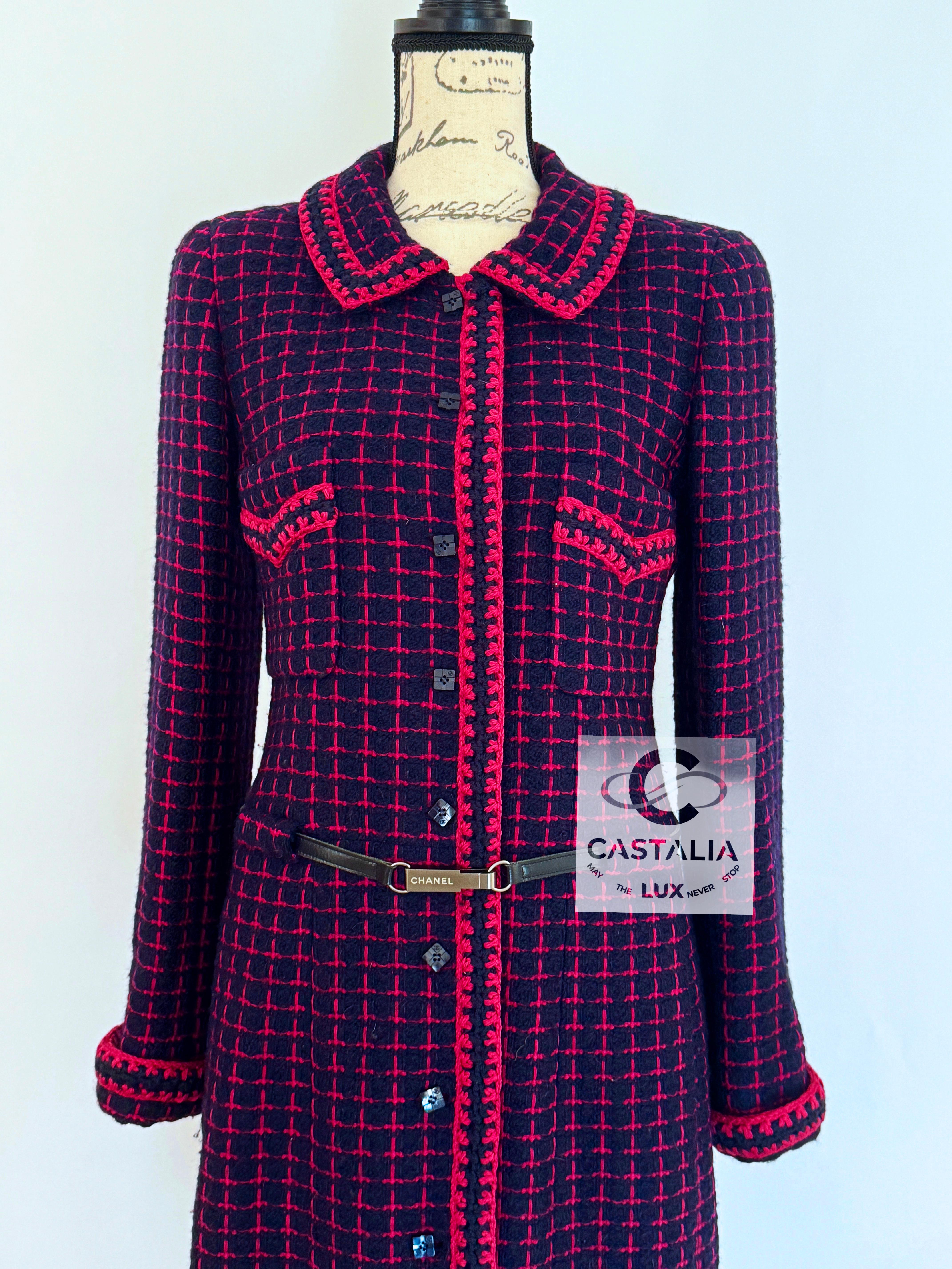 Women's or Men's Chanel Collectors Vintage Tweed Coat with Logo Belt For Sale