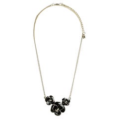 Chanel Collier 2011 Black Enamel and Silver color Metal Camelia Chain Necklace