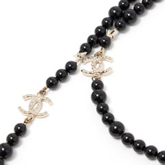 Chanel Collier Sautoir 2017 Black Glass beads Golden CC stars String Necklace